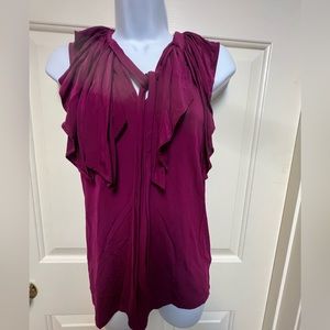 Banana Republic sleeveless purple top with ruffled detail neck and tie